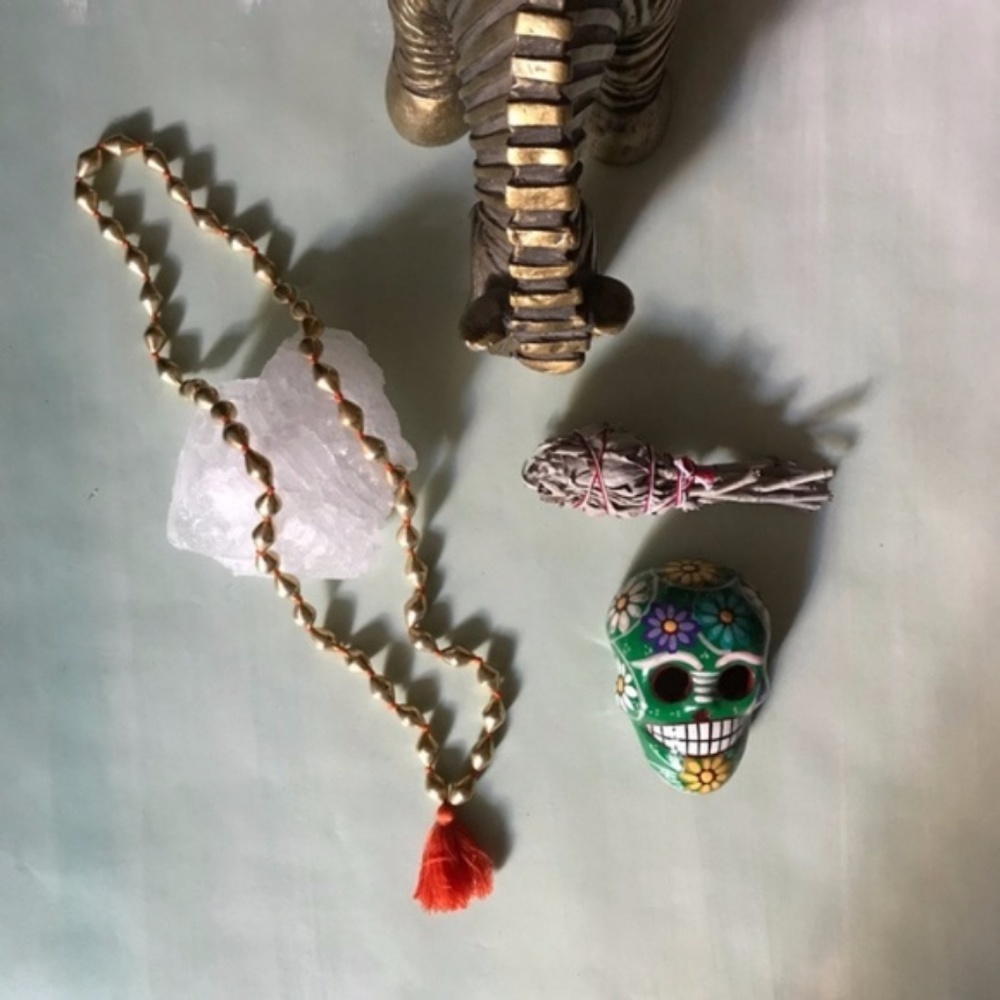 Anthro Metal Beaded Tassel Necklace Roost Midi